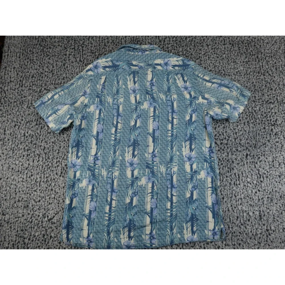 Tasso Elba Island Shirt Mens Large Blue‎ Excellent Silk Linen Tropical Floral